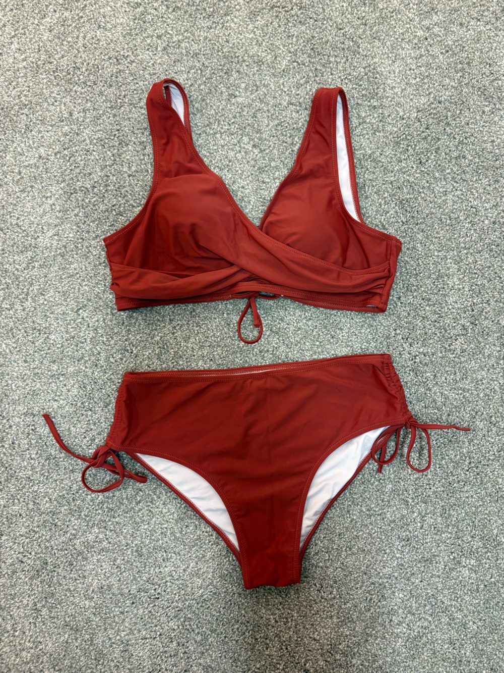 Ruched Rust Red Wrap Bikini Set